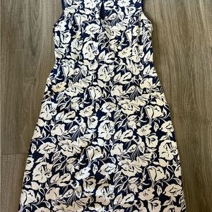 Lands End Floral Sleeveless Dress - Navy and White